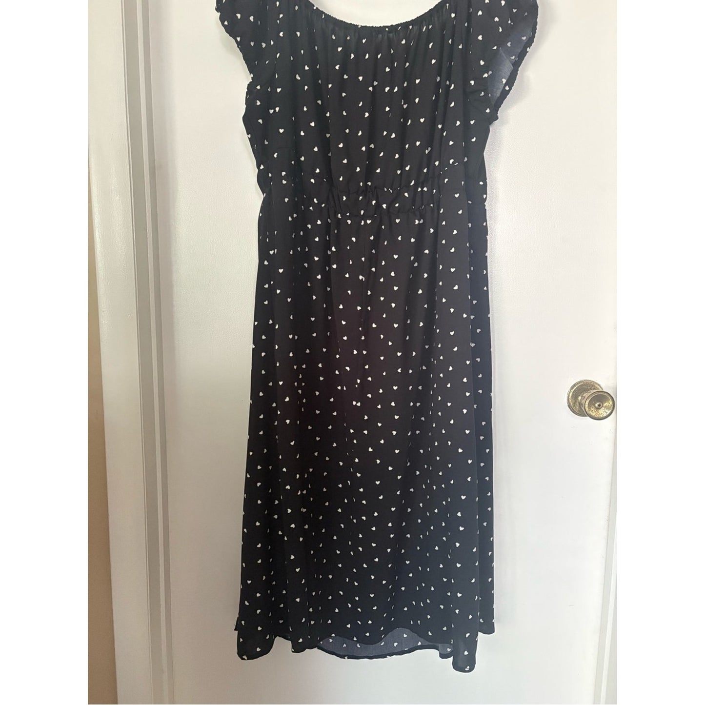 SHEIN Black Midi Dress with White Heart Print