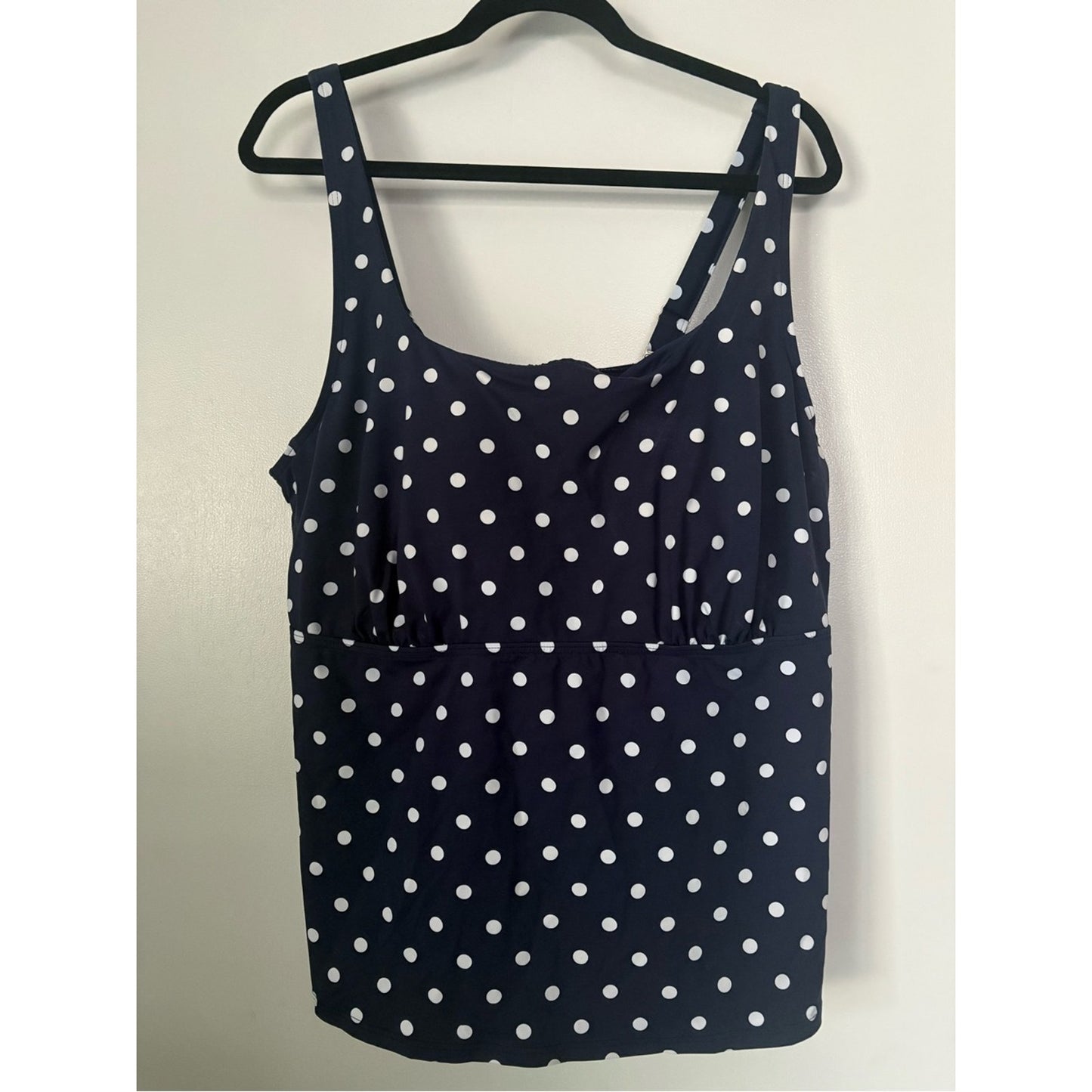 Lands' End Navy Blue and White Polka Dot Tankini Top