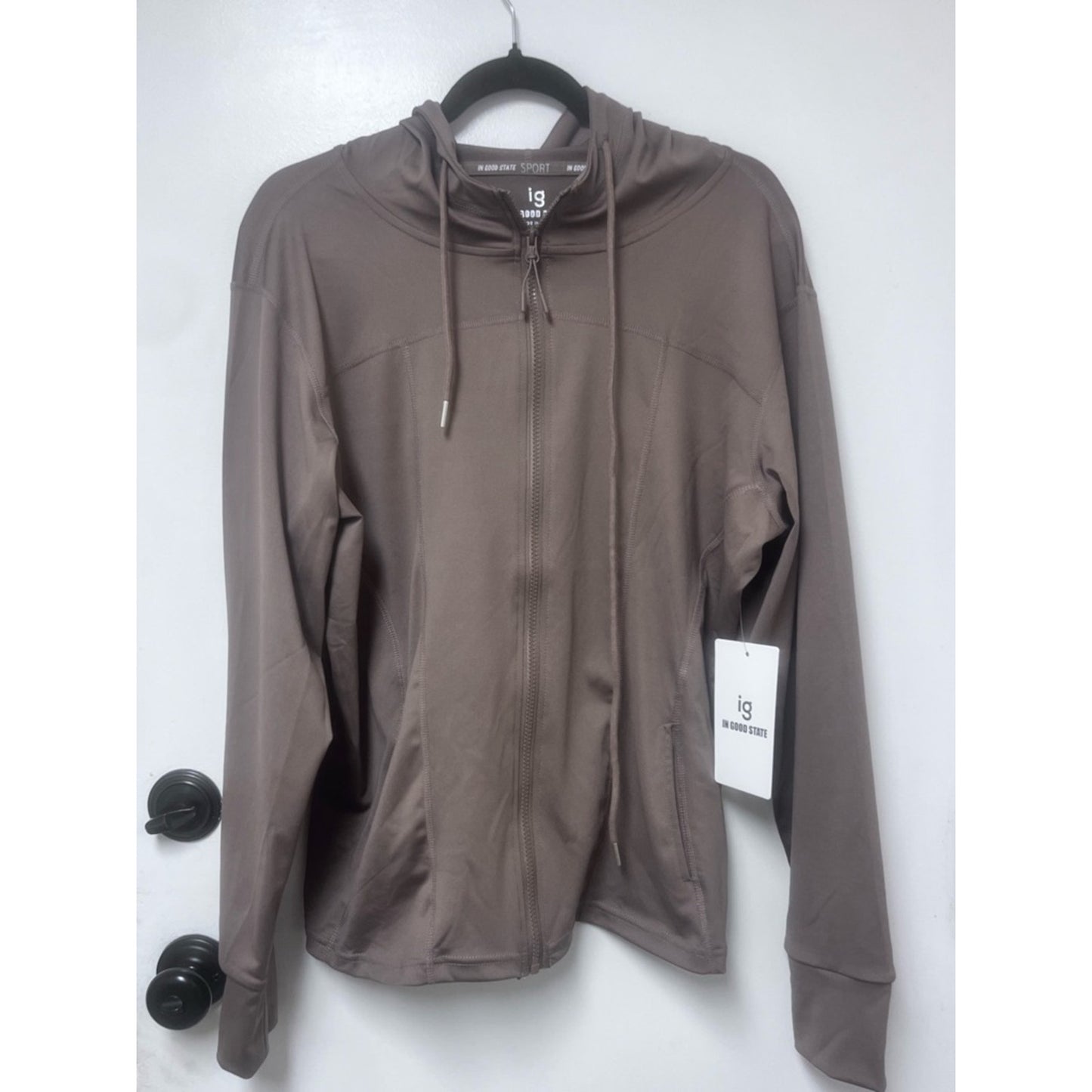 Women's Taupe Hooded Varsity Jacket