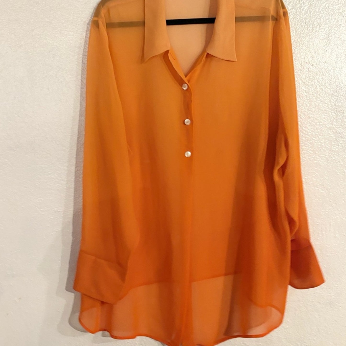 Lane Bryant Orange Sheer Button-Front Blouse