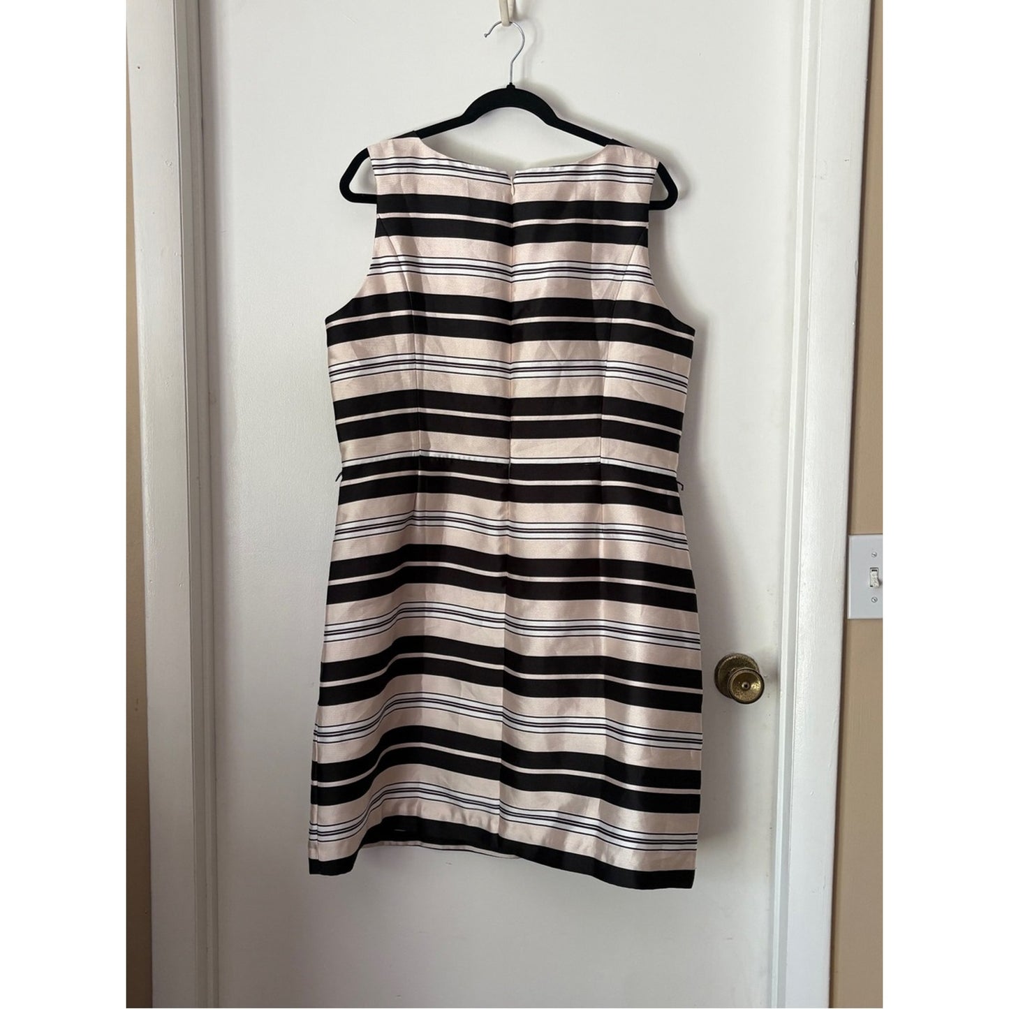 White House Black Market Black and Cream Striped Sleeveless Sheath Dress