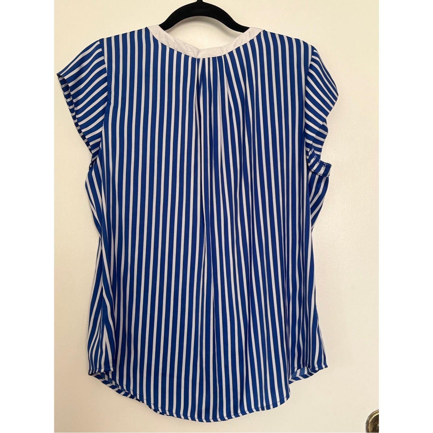 LC Lauren Conrad Blue and White Vertical Stripe Short Sleeve Blouse