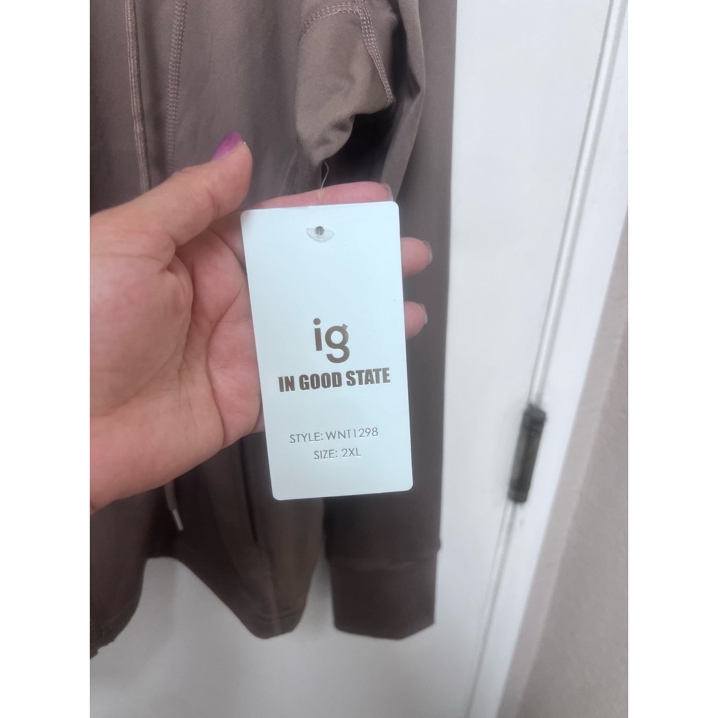 Women's Taupe Hooded Varsity Jacket