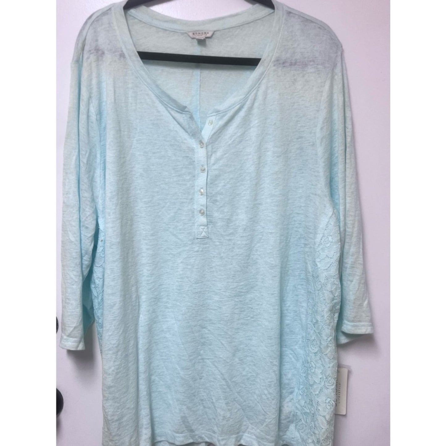 Sonoma Light Blue Lace Sleeve Henley Tunic