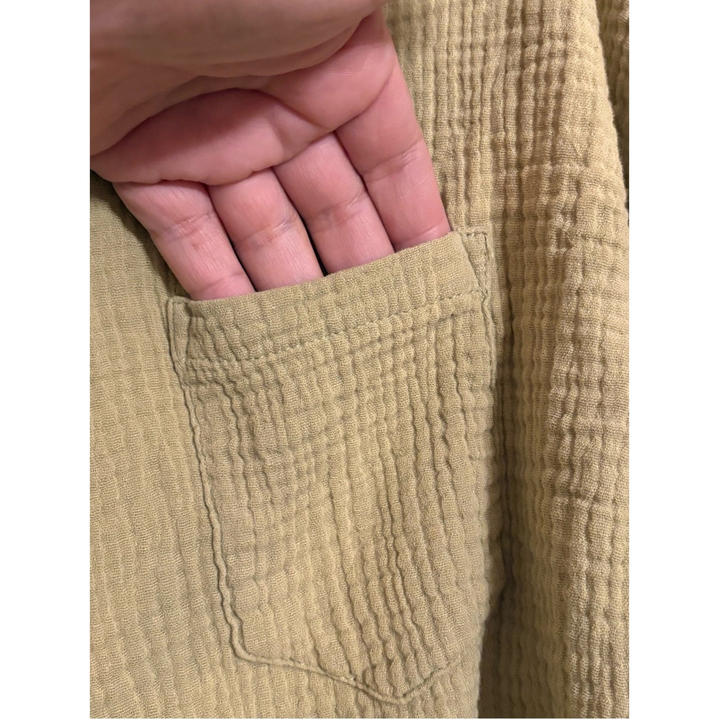 White Fox Boutique Olive-Green Gauze Button-Down Shirt