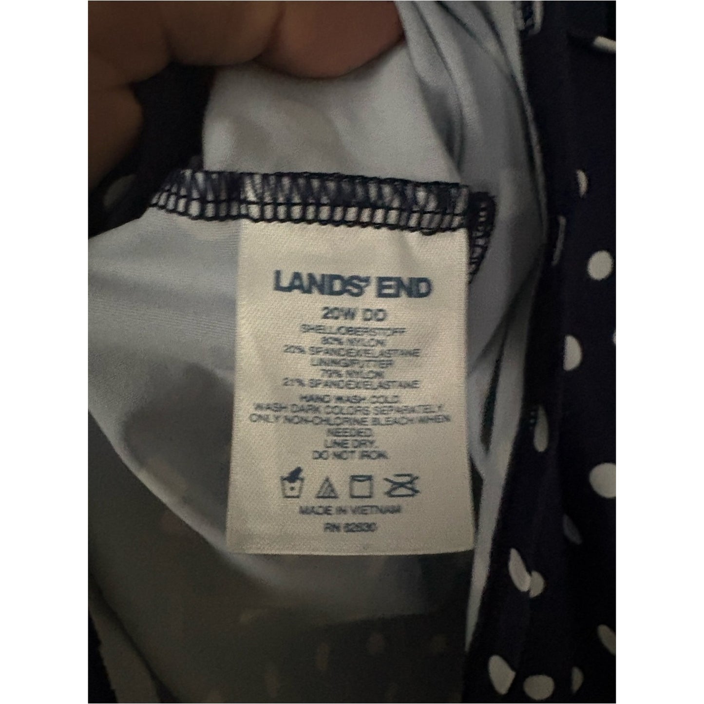 Lands' End Navy Blue and White Polka Dot Tankini Top