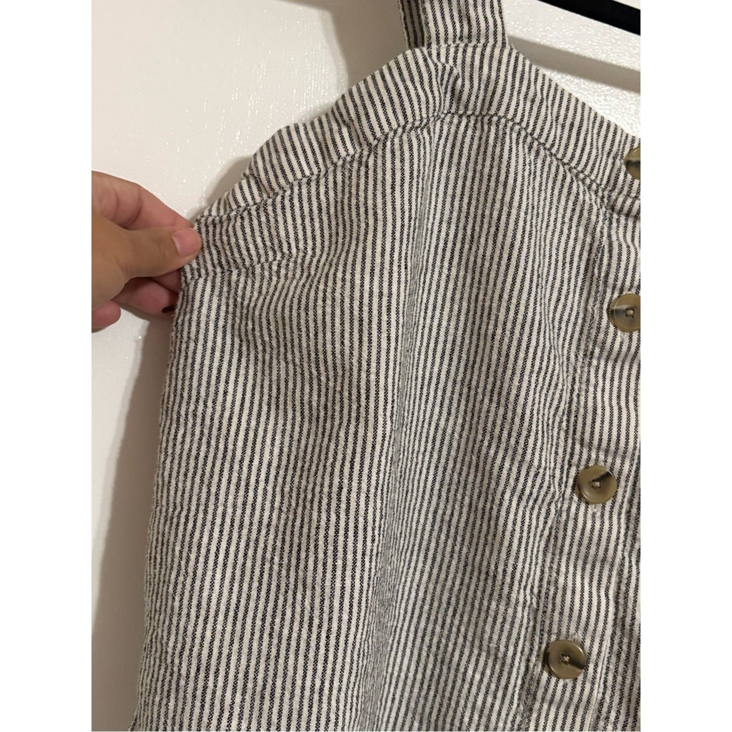 J. Crew Black and White Striped Button Tank