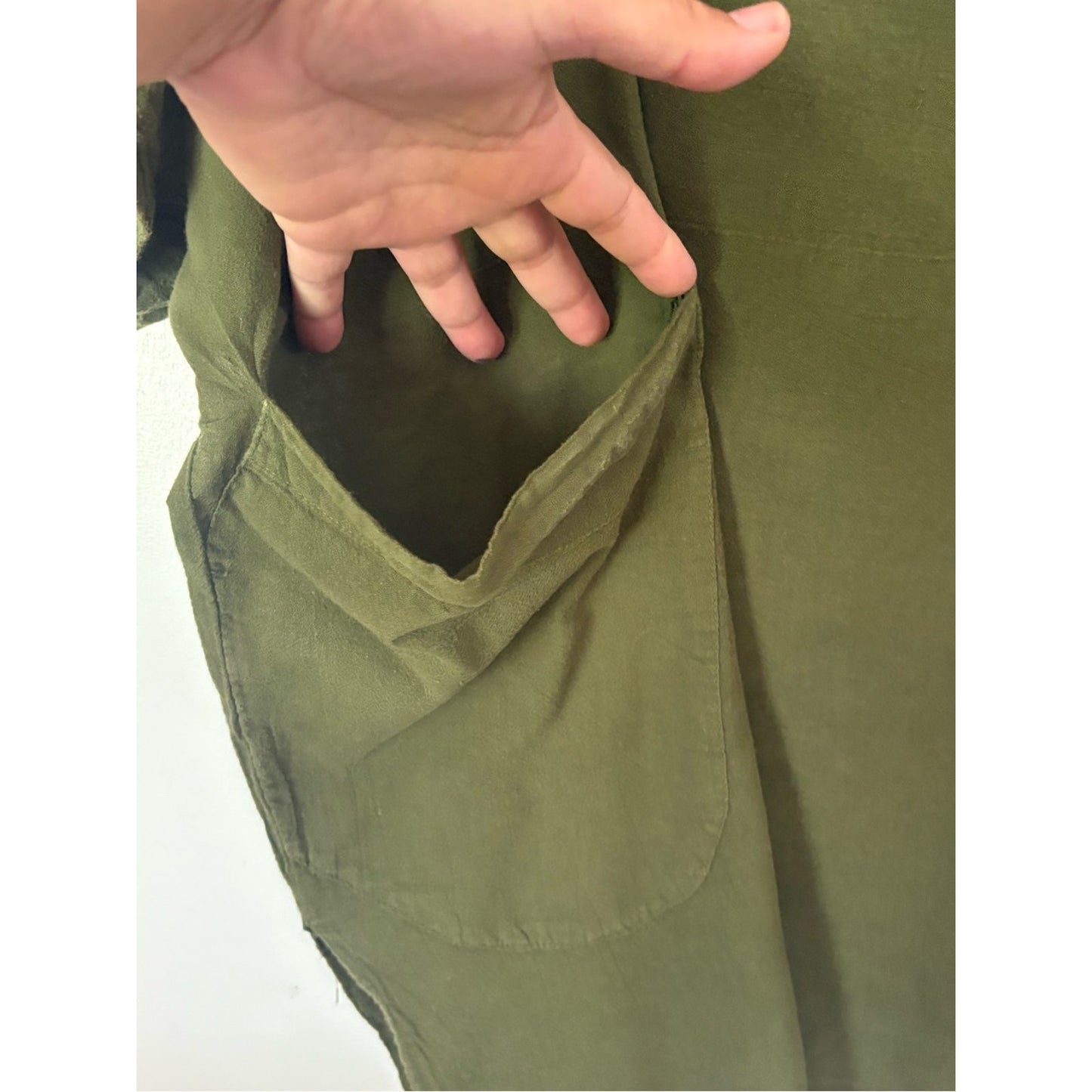 LINEN Olive Green Relaxed Tunic with Side Pockets