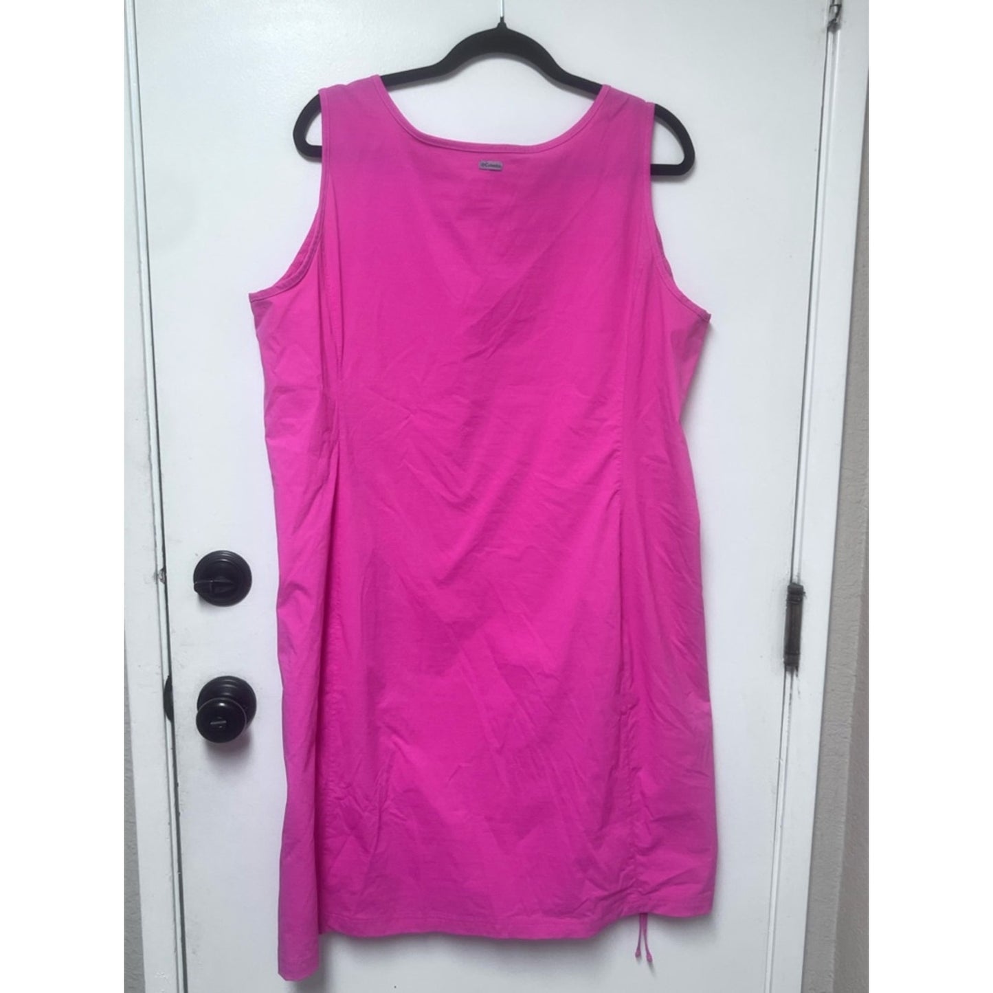 Columbia Fuchsia Sleeveless V-Neck Midi Dress with Side Ruched Tie