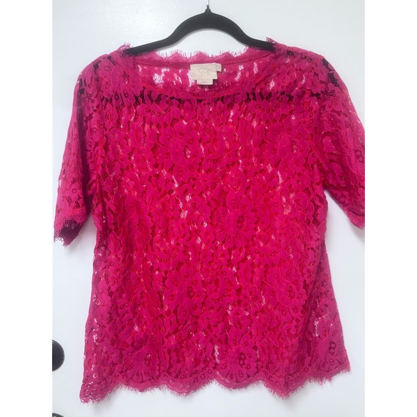 Fuchsia Floral Lace Short Sleeve Blouse - Women