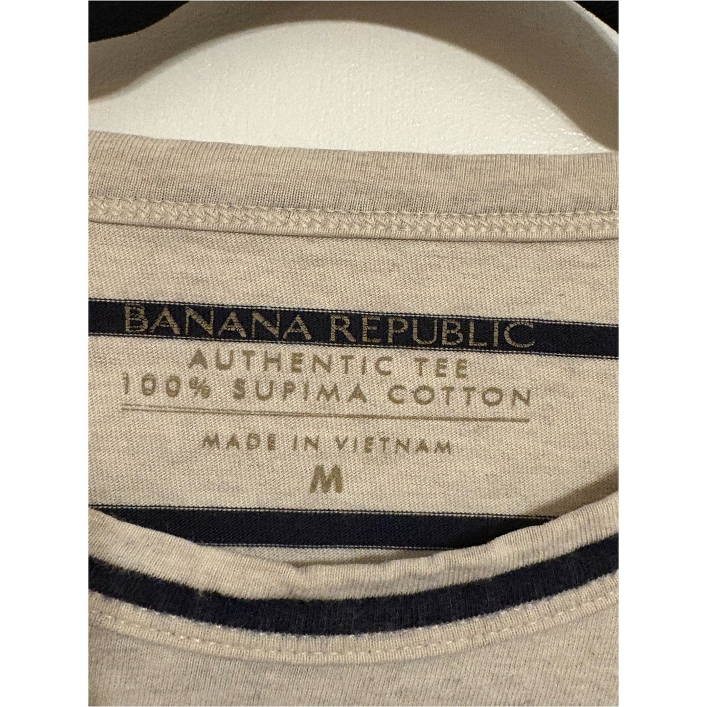 Banana Republic Cream and Black Striped Short Sleeve Tee