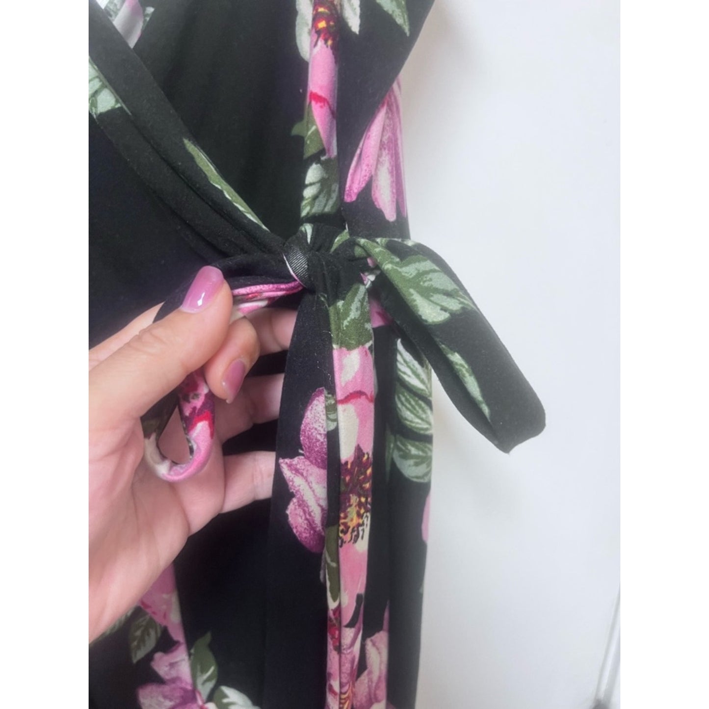 Derek Heart Black Floral Wrap Jumpsuit with Pink Flowers