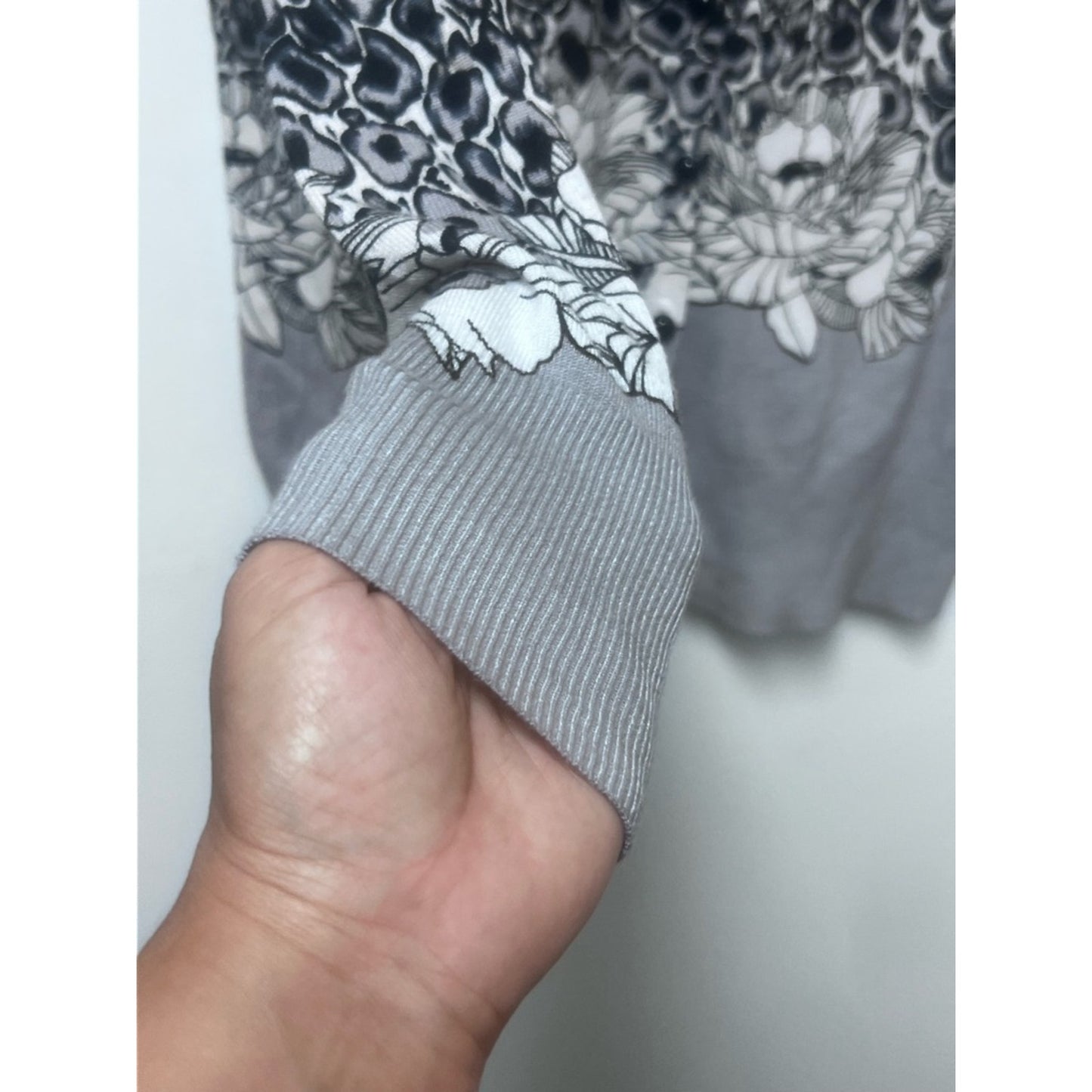Grey and White Floral Leopard Print Cardigan