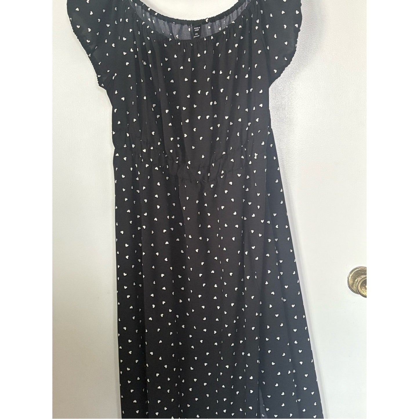 SHEIN Black Midi Dress with White Heart Print