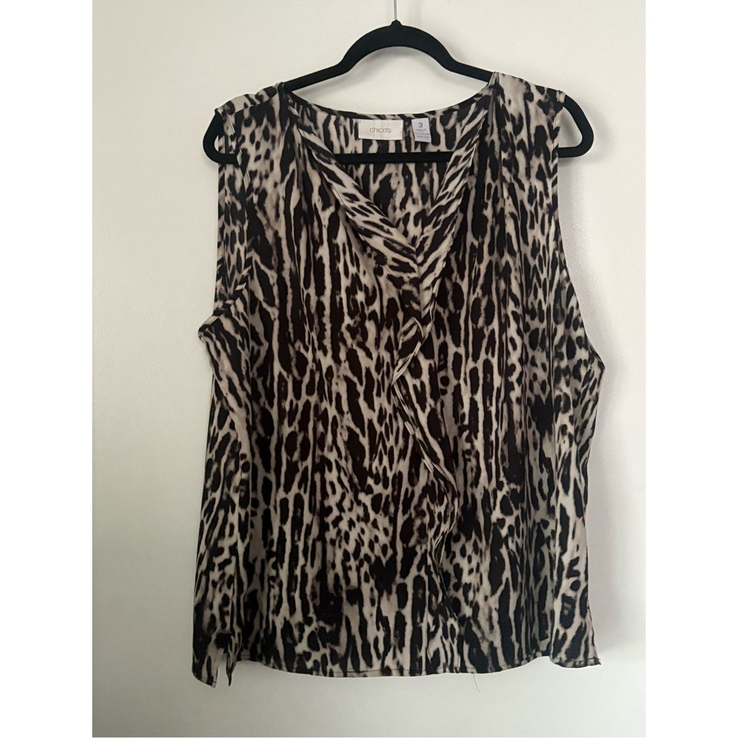 Chico's Black and Cream Animal Print Sleeveless V-Neck Camisole
