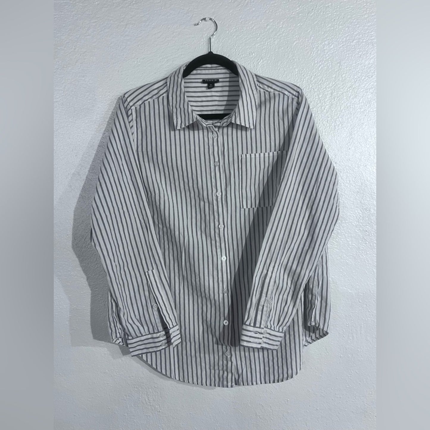 Torrid light blue and White Stripe button-up