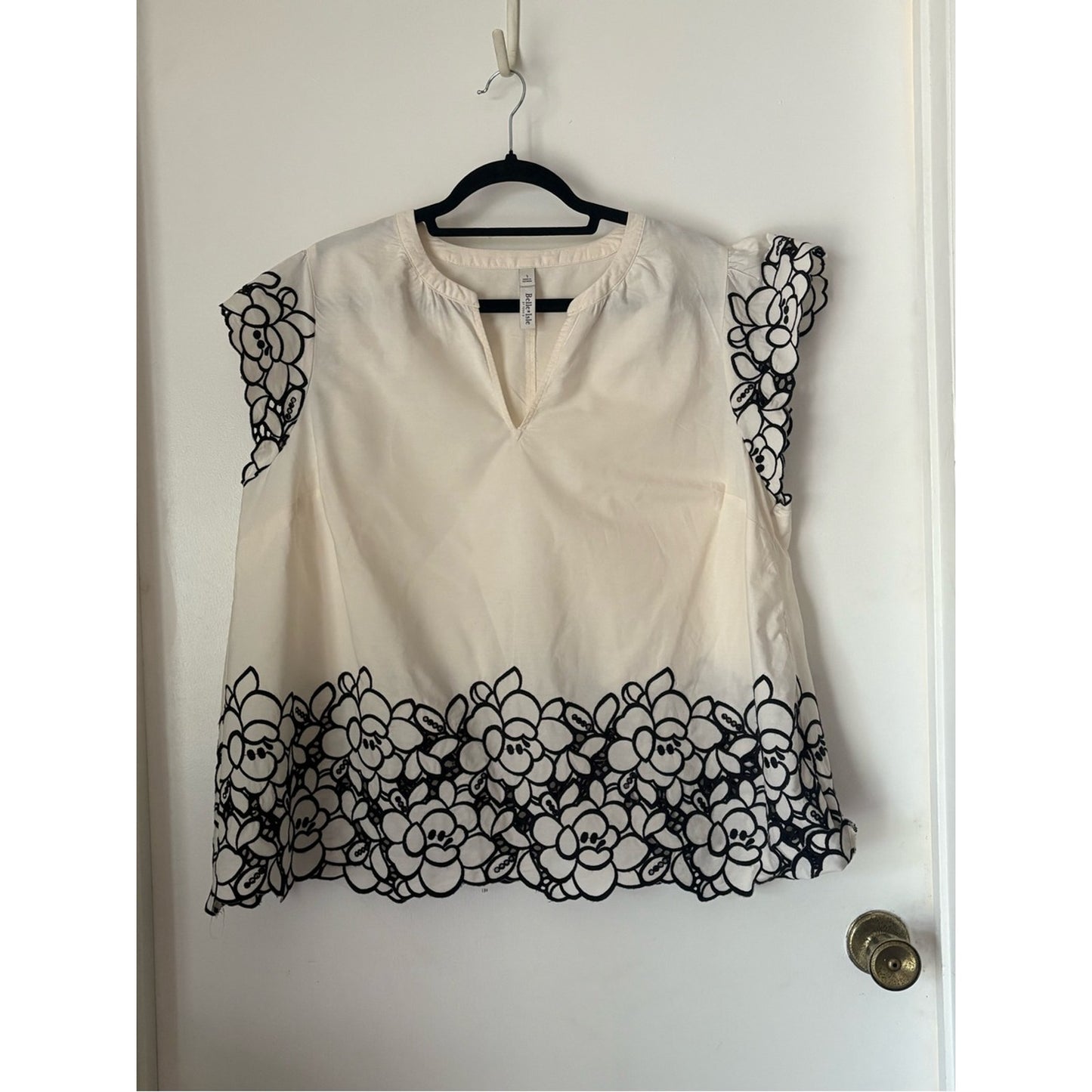 torrid Cream Split-Neck Top with Black Floral Cutwork