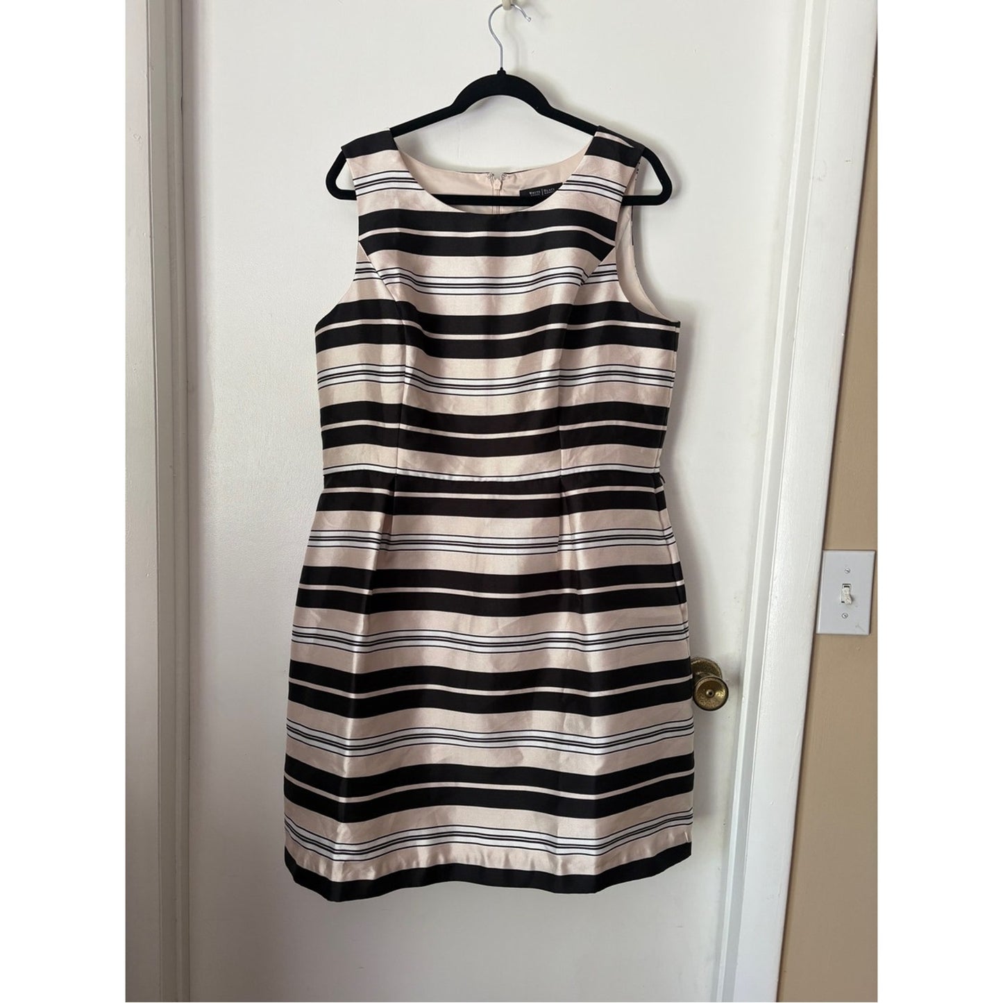 White House Black Market Black and Cream Striped Sleeveless Sheath Dress
