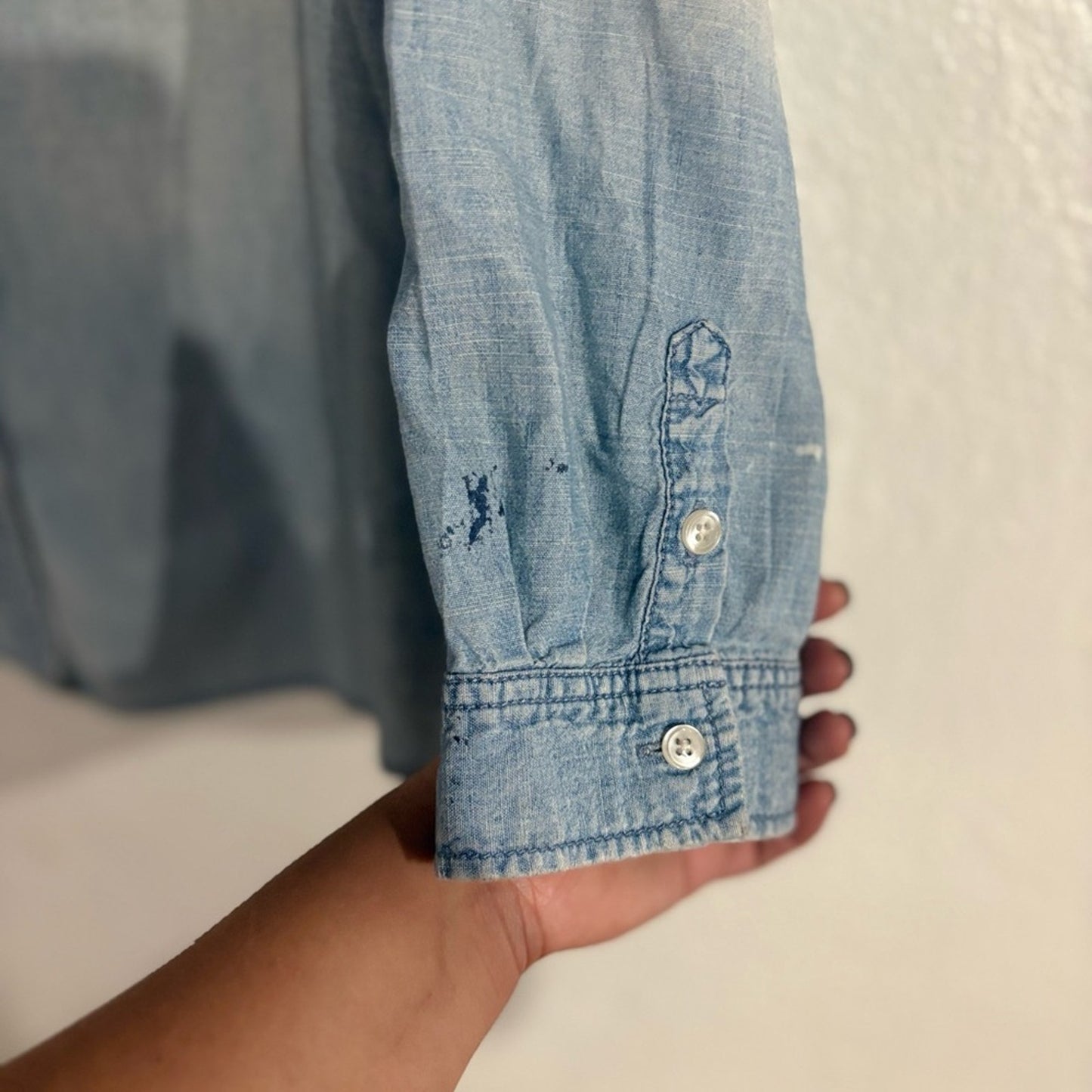 Chico's Light Wash Denim Button-Down Shirt