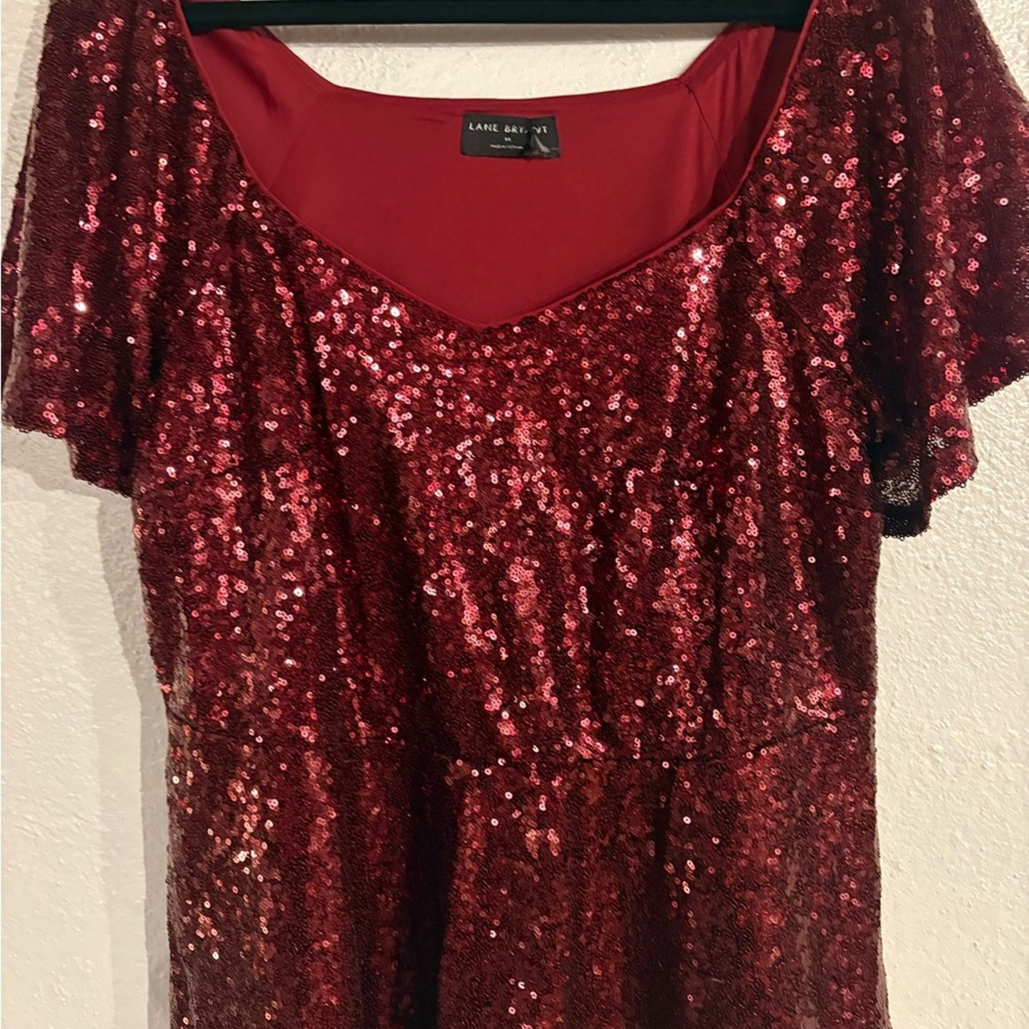 Lane Bryant Burgundy Red Sequin Short Sleeve Scoop Neck Top