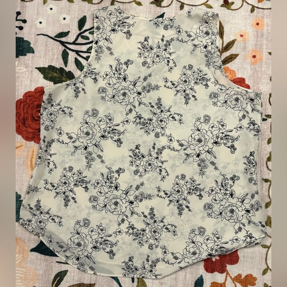 Van Heusen Cream Tank Top with Navy Floral Print